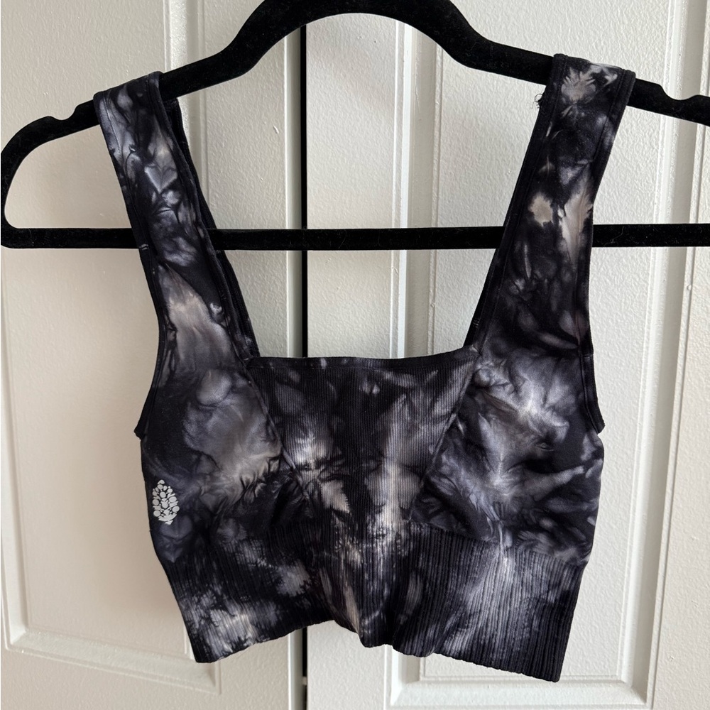 Free People Black and White Tie-Dye Sports Bra